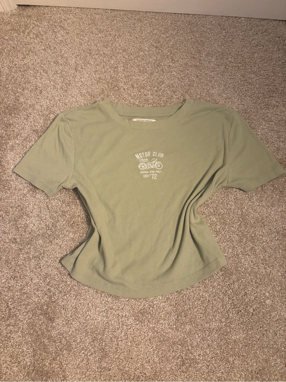 Motor Club Graphic Ribbed Crop Tee - Sage Green